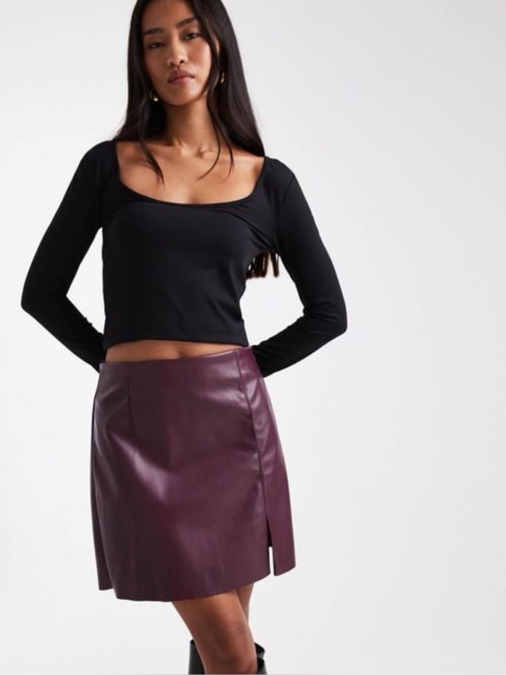 Plum Burgundy faux Leather Skirt